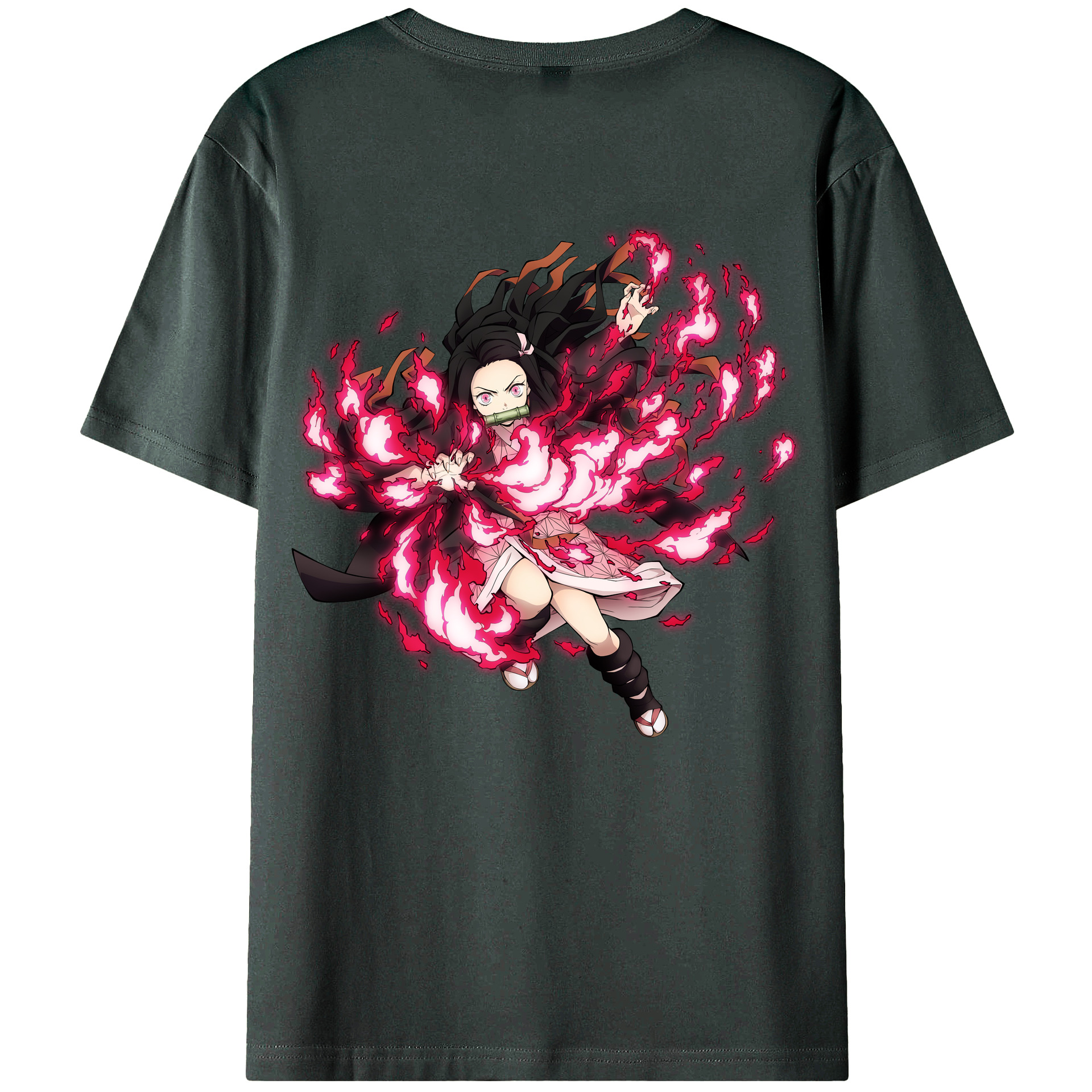 （画像用） 鬼滅の刃（きめつのやいば）竈門 禰󠄀豆子／かまど ねずこ Kamado Nezuko 綿100％ メンズ半袖Tシャツ（バックプリント） 通気性